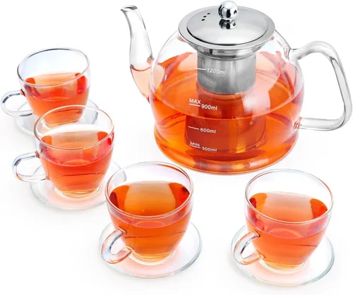 Miniatura 8 de Tetera de vidrio, tetera de 33 onzas / 33.8 fl oz con infusor extraíble, tetera transparente para té de hojas sueltas y té floreciente, hervidor