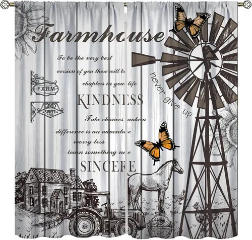Miniatura 15 de Cortinas de mariposa, mariposa azul, diente de león blanco, románticas, para niñas y mujeres, insonorizadas, aisladas, con bolsillo para barra