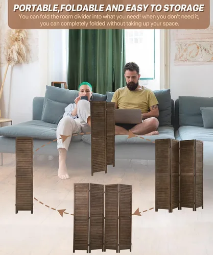 Miniatura 2 de Divisor de habitación de 4 paneles, pantalla de privacidad de madera, divisor de pared interior de 5.75 pies, pantalla de división portátil