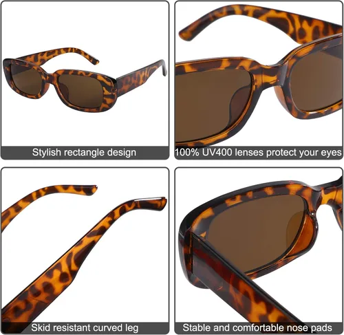 Miniatura 3 de URATOT Gafas de sol rectangulares pequeñas para mujer estilo retro estilo vintage con marco ancho con bolsa de almacenamiento