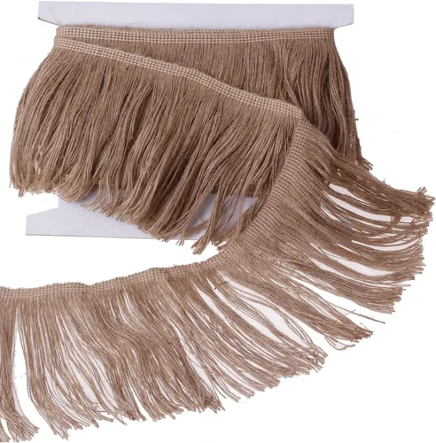 Miniatura 7 de Borde de arpillera con flecos de yute y borlas, 4 pulgadas de ancho, 5 yardas de largo para accesorios de ropa, vestidos de novia latinos