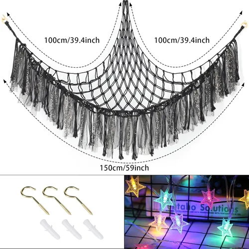 Miniatura 2 de Hamaca de animales de peluche con luces LED, red grande de almacenamiento de juguetes de 59 pulgadas para dormitorio de niños, organizador de felpa