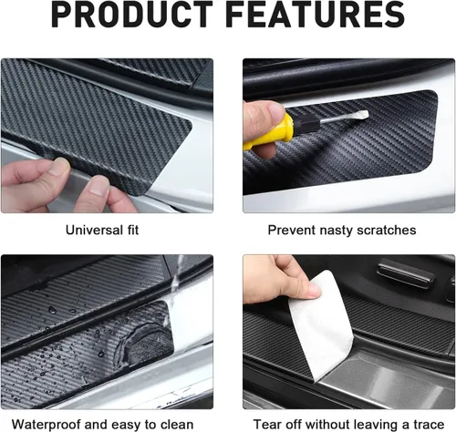 Miniatura 3 de Protectores de umbral de puerta tricolor para Toyota Tacoma TRD 4Runner Tundra Rav4 Highlander, accesorios de fibra de carbono para umbral de puerta