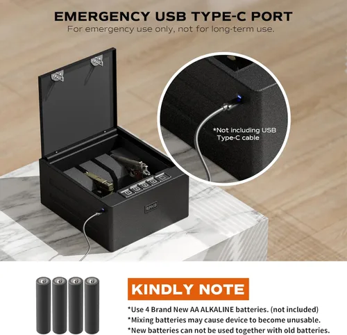 Miniatura 3 de RPNB Caja fuerte para armas, caja fuerte biométrica para pistola, 4 pistolas de alta capacidad con teclado digital, huella dactilar biométrica