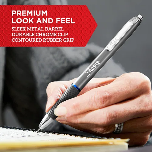 Miniatura 5 de Sharpie S-Gel, bolígrafos de gel, barril de metal elegante, negro mate, punta media (1/32 pulgadas), tinta negra, 12