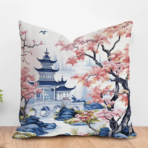 Miniatura 43 de ArogGeld Funda de almohada blanca con flores chinoiserie, funda de almohada para sofá, diseño floral verde y blanco, funda de almohada de lino A-12