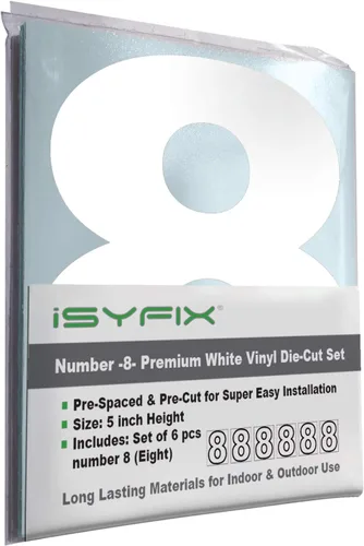 Miniatura 39 de iSYFIX - Calcomanías de vinilo blancas con número 0 (cero) - Juego de 6 unidades de 1.5 pulgadas autoadhesivas - Decalcomanías premium troqueladas