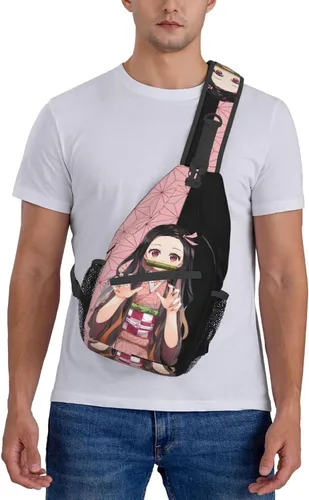 Miniatura 6 de Aolazw Mochila de anime Nezukos unisex cruzada mochila manga solo hombro bolsa pecho bolsa Cosplay Daypack, N1, Mochilas Sling