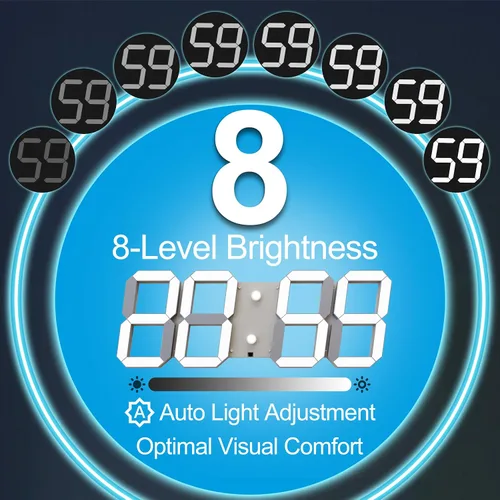 Miniatura 3 de CHKOSDA Reloj de pared digital LED 3D de 17 pulgadas con control remoto 164ft Visibility, Adjustable Brightness, Timer, 12/24 Hr Time, Date &