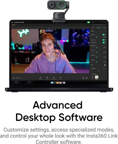 Miniatura 8 de Insta360 Link 2 - Cámara web PTZ 4K para PC/Mac, sensor de 1/2 pulgada, seguimiento AI, HDR, micrófono con cancelación de ruido AI, control