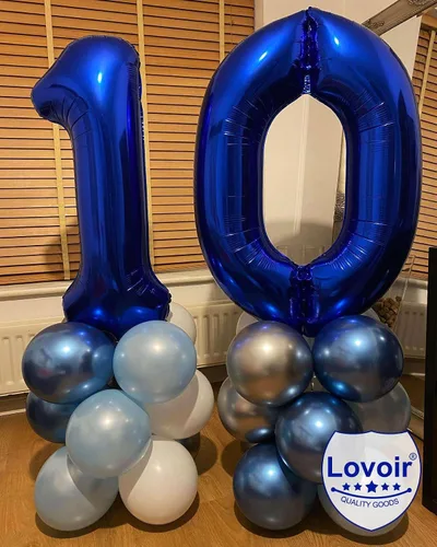 Miniatura 5 de Lovoir Globo azul marino de 40 pulgadas con número 10 dígitos gigantes, helio azul oscuro para decoración de celebración de cumpleaños de 10 años