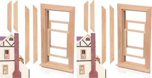 Miniatura 10 de Toyvian Ventana de madera para casa de muñecas, 1: 12 escala de casa de muñecas, mini marco de ventana, muebles de madera en miniatura