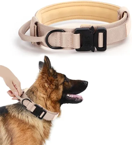 Miniatura 7 de Collar táctico para perro, collar de entrenamiento militar ajustable de nailon para perro con mango de control y hebilla de metal pesado de Marrón