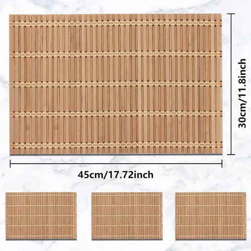 Miniatura 2 de NETEHA Juego de 4 manteles individuales de bambú natural, cuadrados de madera, adecuados para manteles individuales de bambú antideslizantes