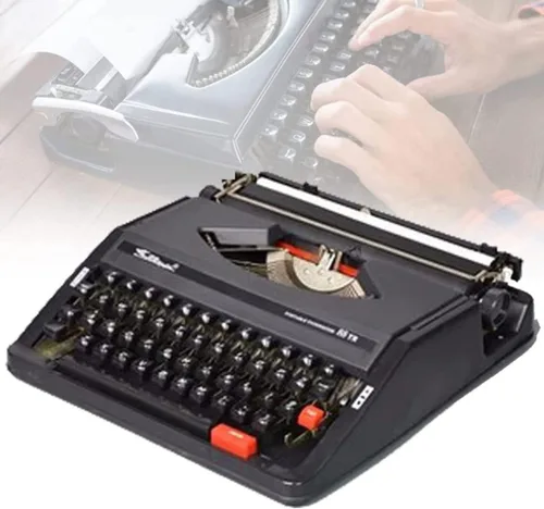 Máquina de escribir manual a la antigua, máquina de escribir, botones flexibles y portátiles, escritura a mano clara, para letras, escritura Negro
