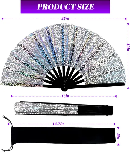 Miniatura 2 de Abanico de mano grande de 13 pulgadas con luz UV para baile en línea, abanico plegable para botas en el suelo, actuación, boda, fiesta - abanico