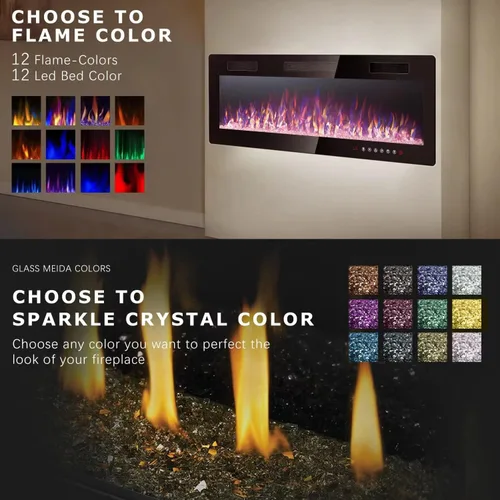 Miniatura 7 de Vitesse Chimenea eléctrica ultrafina de 50 pulgadas, con bisel estrecho, calentador de chimenea lineal empotrado en la pared, control remoto