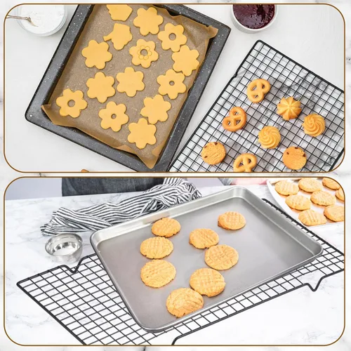 Miniatura 7 de Harloon 3 rejillas de enfriamiento para cocinar y hornear, juego de alambre de rejilla seguro para horno, resistente acero al carbono