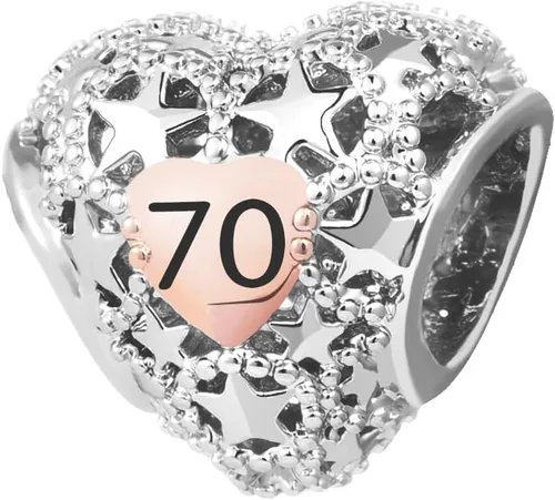 KunBead Dijes de cuentas de amor en tono oro rosa de 12, 13, 16, 18, 21, 30, 40, 50, 60, 70, cumpleaños, color oro rosa, corazón, estrella, amor,