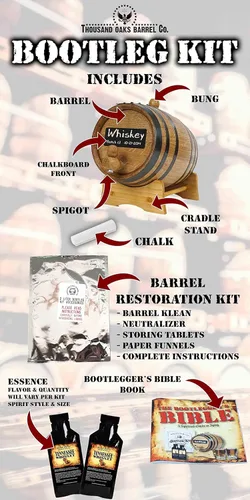 Miniatura 2 de Tennessee Bourbon Whisky Kit Bootleg con pizarra y libro - Thousand Oaks Barrel Co. - Haz y envejece espíritus en un barril de roble - Mejor nunca