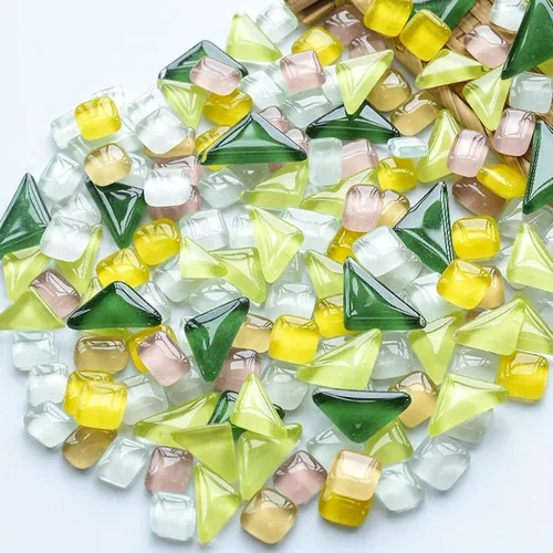 Miniatura 21 de Azulejos de mosaico para manualidades, varios colores, vidrio, purpurina, suministros de mosaico, piezas a granel, cuadrado, triángulo, rectángulo