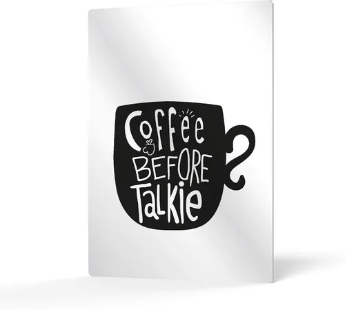 HB Art Design Taza de café antes de talkie en blanco y negro con impresión de metal, arte de pared, decoración de cafetería, decoración de pared de