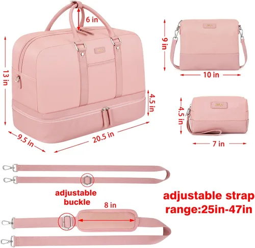 Miniatura 43 de IBFUN Bolsas de fin de semana para mujer, bolsa grande de lona para viaje, bolsa de viaje con compartimento para zapatos, 21 pulgadas, juego de 3