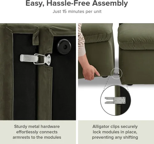 Miniatura 7 de mopio Sofá Seccional Modular de Gran Tamaño con Fundas Completamente Removibles y Almacenamiento, Convertible en U, Forma de L y Seccional Cama