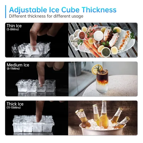 Miniatura 3 de Máquina comercial para hacer hielo, 270 libras/24 horas, contenedor de almacenamiento de 48 libras, acero inoxidable, luz azul, independiente, ideal