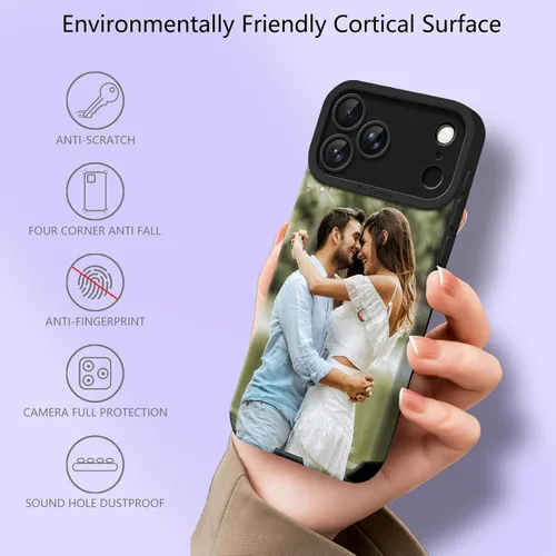 Miniatura 2 de Funda personalizada para iPhone 17, 16, 15, 14, 13, 12, 11 Pro/Max/Air/Puls, piel sintética + material TPU, bolsa de aire de cuatro esquinas es