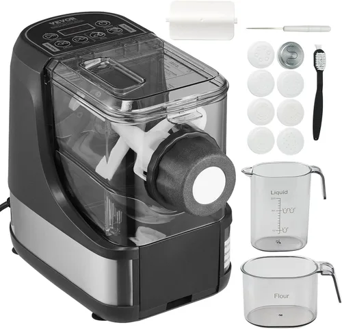 VEVOR Máquina Eléctrica de Pasta, Automatizador de Fideos de 150W con 8 Formas de Pasta, 4 Modos Inteligentes, Capacidad de 500g de Harina, Máquina