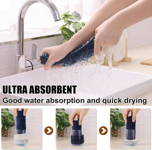 Miniatura 3 de Homaxy - Paquete de 12 trapos de cocina (10 x 10 pulgadas, azul marino), de terciopelo coral, supersuaves y absorbentes, de secado rápido, paño