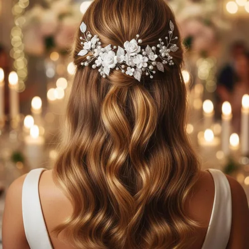 Miniatura 5 de CASDRE - Diadema de novia con flores y perlas para el pelo, accesorio para el pelo de novia con hojas, pieza para el cabello para mujeres y niñas