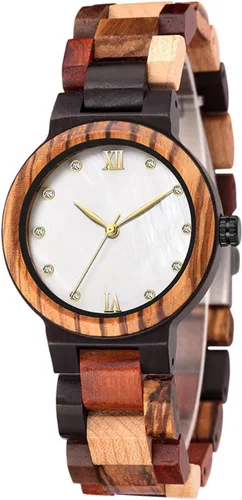 Miniatura 9 de Tiong Reloj de madera para mujer con correa de madera, diseño clásico analógico, colorido, de bambú, relojes para mujeres, parejas