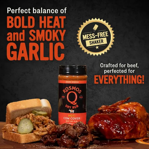 Miniatura 6 de Kosmos Q Funda de vaca Hot BBQ Rub, regalo del día del padre, condimento picante de bistec y pechuga con chile, ajo, cebolla, pimentón y humo