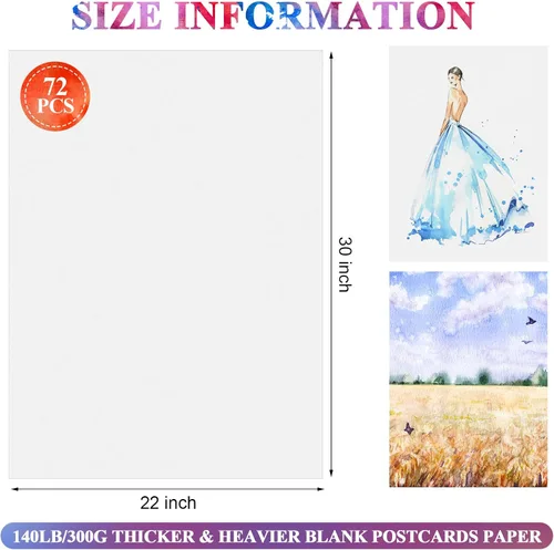 Miniatura 2 de Sabary 36 hojas de 22 x 30 pulgadas, papel de acuarela grande de 140 libras/300 GSM, papel de pintura de prensa en frío blanco para principiantes