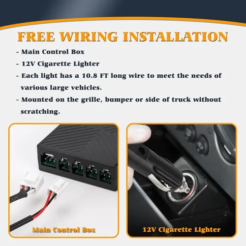 Miniatura 5 de Kit de Luces Estroboscópicas LED Ámbar Blanco - 8PCS 16-LED Luz de Advertencia de Peligro Intermitente de Emergencia 12V Función de Sincronización