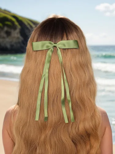 Miniatura 4 de LFOUVRE 4 pinzas para el cabello para mujer, lazo con borla y cola larga, clip para niña, accesorios sólidos, pasadores y lazo de garra