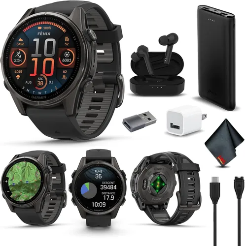Miniatura 15 de Garmin Fenix 8 AMOLED Premium Multisport GPS Smartwatch gris pizarra con banda de silicona negra, linterna LED incorporada, paquete de reloj