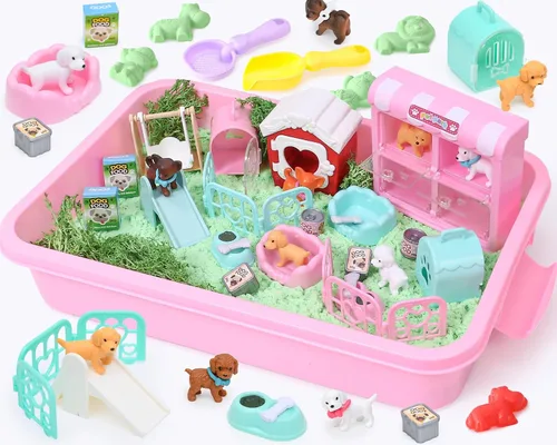 Miniatura 8 de Lorfancy Juguetes de Caja de Arena para Gatos Kit de Juego con Arena para Niños Juguete Sensorial de Contenedor para Niños Pequeños 2.2 libras Arena