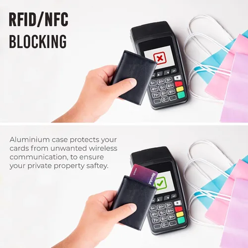 Miniatura 4 de Cartera para tarjetas de crédito, bolsillo frontal con bloqueo RFID, tarjetero con ranura para tarjetas emergentes, ventana de identificación