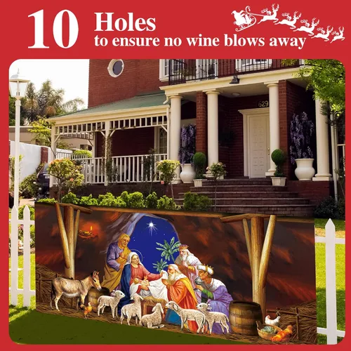 Miniatura 6 de Cubierta para puerta de cochera de Navidad Wesiti 6 x 13 pies, cartel religioso de Jesús, Feliz Navidad, para puerta de cochera, fondo de escena