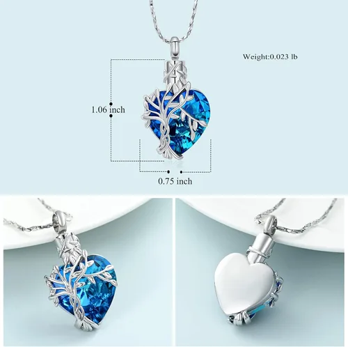 Miniatura 38 de Imrsanl Collar de urna de árbol de la vida con forma de corazón, joyería de cremación para hombres y mujeres, recuerdo, joyería conmemorativa