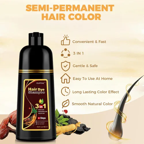 Miniatura 4 de YOURTONE Champú de tinte para el cabello castaño oscuro 3 en 1 para cobertura de cabello gris, champú de color de cabello para mujeres y hombres