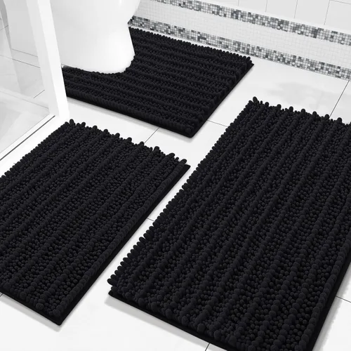 Miniatura 13 de Arotive Juego de 3 alfombras de baño de chenilla, extra suaves, absorbentes, peludas y de contorno en forma de U, antideslizantes, lavables a