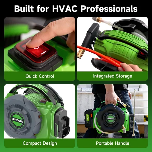 Miniatura 6 de WIPCOOL Máquina de limpieza de bobina inalámbrica HVAC, limpiador de chorro eléctrico de iones de litio de 18 V 80 W, caudal 4L/min 44-73/102-145