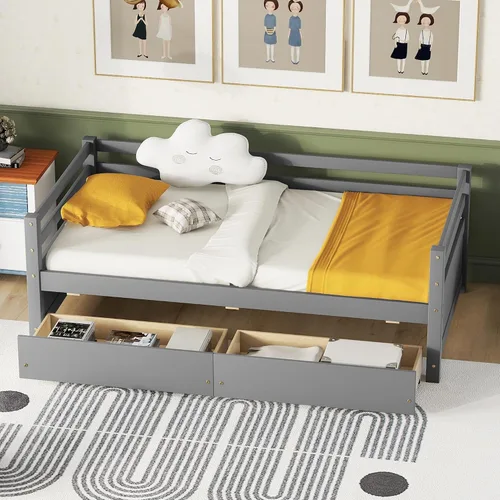 Miniatura 23 de Bellemave Cama infantil de tamaño individual con 2 cajones de almacenamiento, cama individual de madera con almacenamiento, marcos de cama