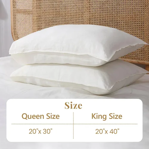 Miniatura 7 de S VICTORY SYMBOL Fundas de almohada 100% lino orgánico, 1 par de 20 x 30 pulgadas, lino natural francés suave, básico lavado, color blanco crema