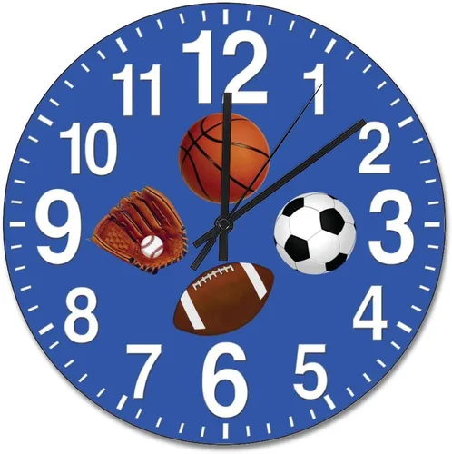 Miniatura 8 de ArogGeld Reloj de pared deportivo para niños, 10 pulgadas, redondo, de madera, vintage, funciona con pilas, grande, silencioso, personalizado