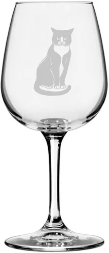 Miniatura 41 de Copa de vino de 12.75 onzas con temática de gato abisinio grabada para todo uso